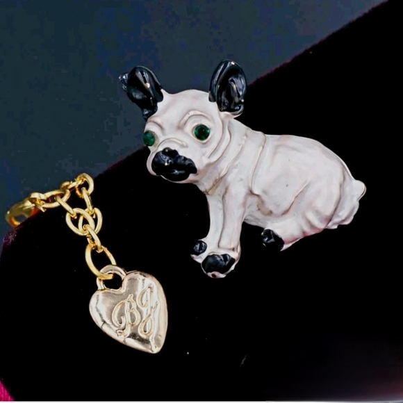 New gold plated green crystal Black-and-white pug necklace/brooch - Picture 11 of 11